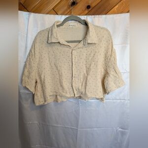 My Mum Made It Cream Button-Up Women Crop Top Size Medium